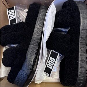 UGG Black Fluffy Sandals